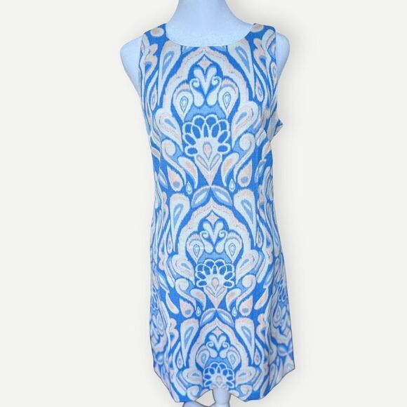 Vince Camuto Sleeveless Blue Abstract Print Zip Back Lined Mini Dress. 8. - Picture 1 of 8